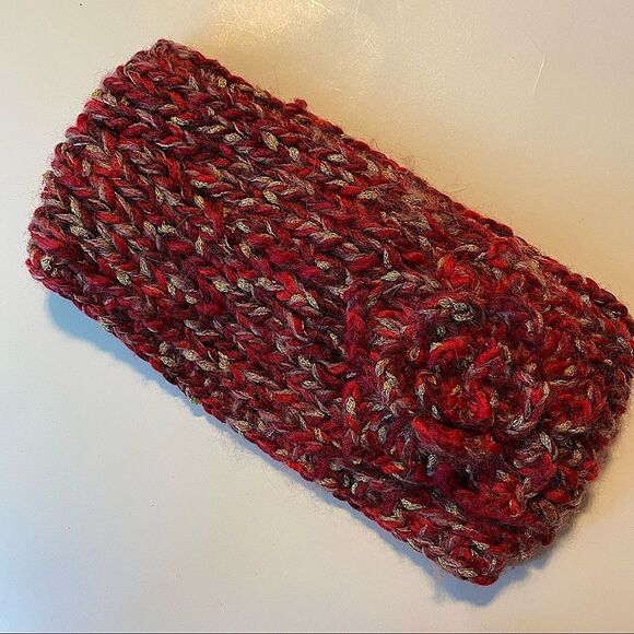 D&Y FASHION WINTER WARM Red KNITTED HEAD WRAP  3D FLOWER HEADBAND - Picture 1 of 4